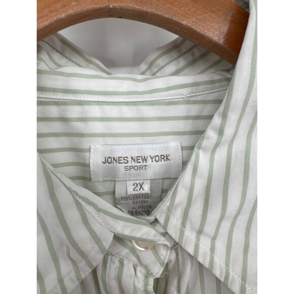 Jones New York Sport womens shirt top size 2X Green Striped Button-Down Cotton - Picture 2 of 5